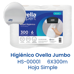Higiénico Ovella Jumbo 6X300m Hoja Simple