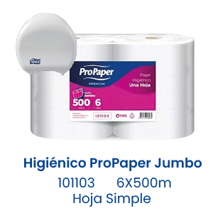 Higiénico ProPaper Jumbo 6X500m Hoja Simple
